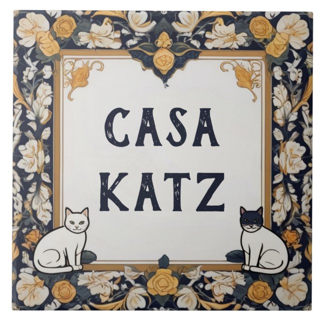 Klassy Cat Anpassningsbar House Namn Plate Sign Pl Kakelplatta (Framsidan)