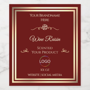 Klassy Deep Red Product Label Guld Ram med Logotyp Vinflaska Etikett