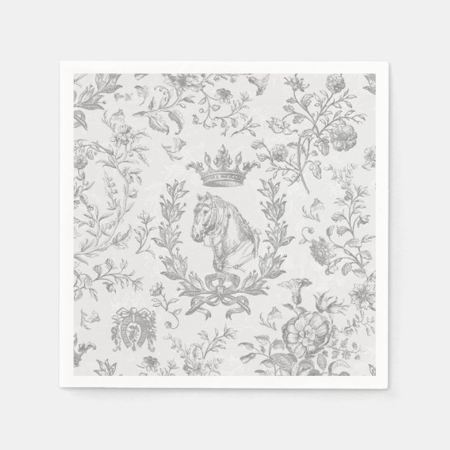 Klassy Elegant Chic Grått White Equestrian Toile Pappersservett (Framsidan)