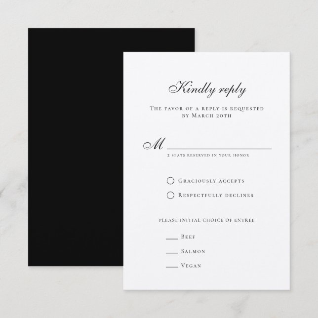 Klassy Formell Elegant Black White Bröllop OSA Kort (Fram/baksida)