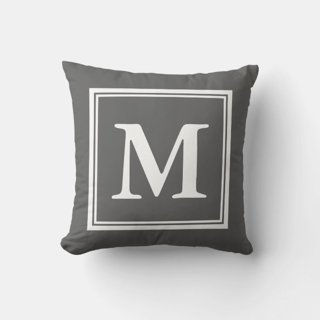 Klassy grått monogram dekorativ kudde för säng ell (Framsida)