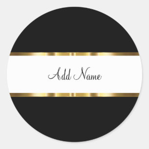 Klassy Guld Black och White Monogram Stickers Runt Klistermärke