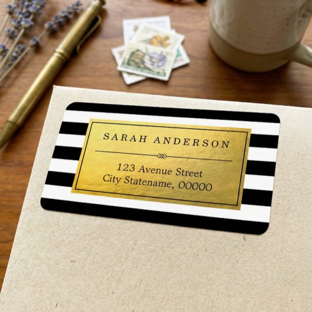 Klassy Guld-etikett och Black White Rand Adressetikett (Skapare uppladdad)