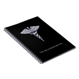 Klassy Medical Caduceus på Black Silver Anteckningsbok