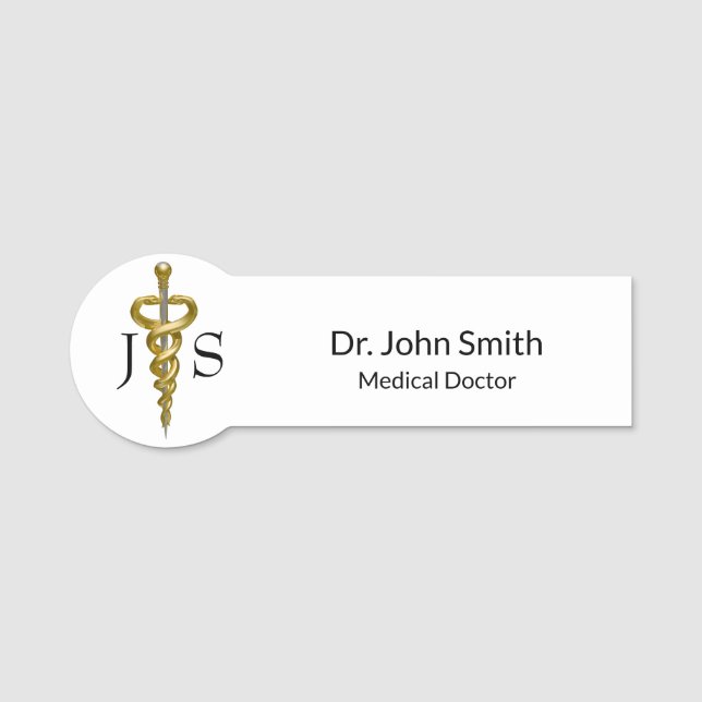 Klassy Medical Elegant Noble Guld Silver Asclepius Namnbricka (Framsida)
