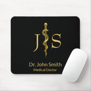 Klassy Medical Rod of Asclepius Guld on Black Musmatta