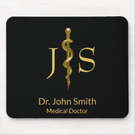 Klassy Medical Rod of Asclepius Guld on Black Musmatta