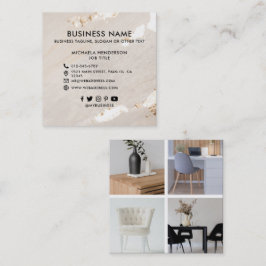 Klassy Modern Gold Foil 4 Photo Social Media Icons Fyrkantigt Visitkort
