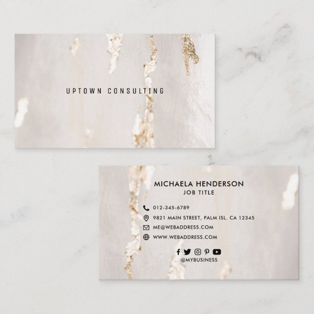 Klassy Modern Gold Foil Social Icons Visitkort (Fram/baksida)