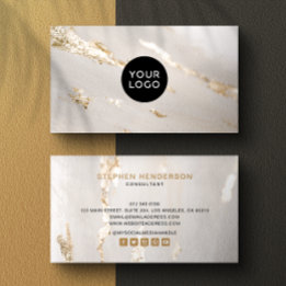 Klassy Modern Guld Foil Logo & Social Media Visitkort