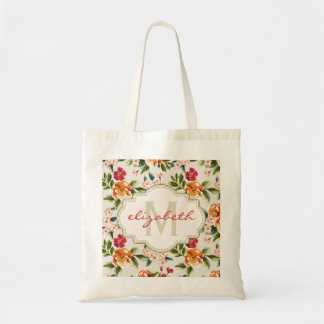 Klassy Monogram Vintage Viktoriansk Blommigt Blomm Tygkasse