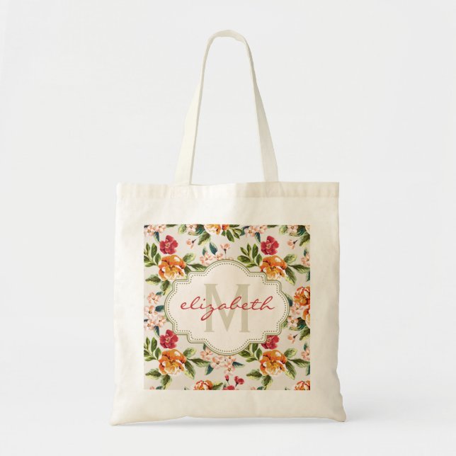 Klassy Monogram Vintage Viktoriansk Blommigt Blomm Tygkasse (Framsidan)
