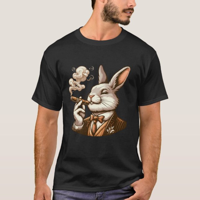 Klassy Rabbit Smoking Cigar Animals Majestic Smoke T Shirt (Framsida)