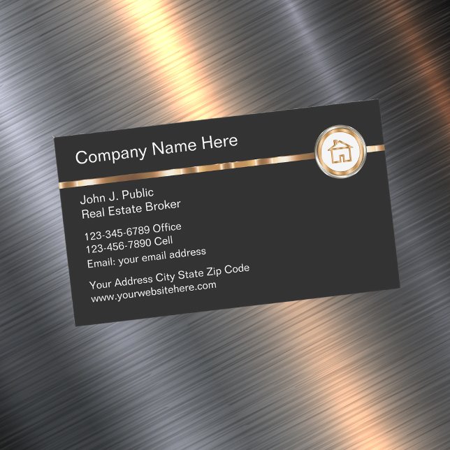 Klassy Realtor Theme Guld House Symbol Magnetiska Visitkort (Skapare uppladdad)