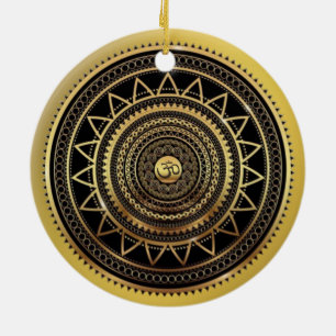 Klassy Shiny Black & Guld OM Symbol Mandala Julgransprydnad Keramik