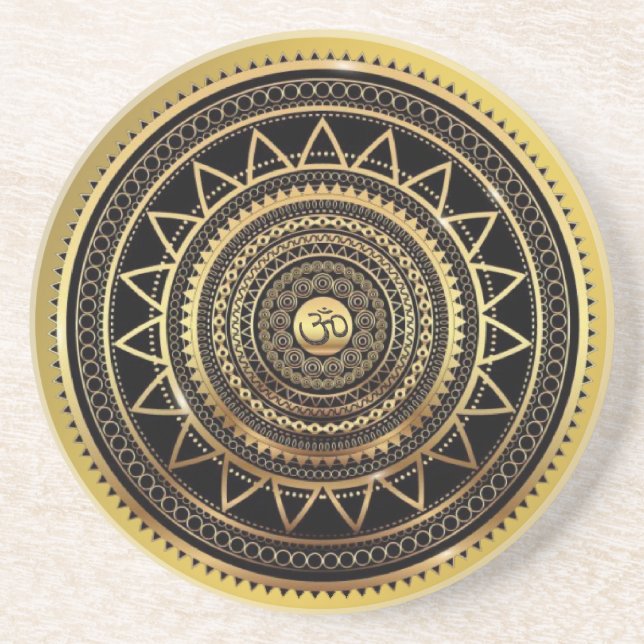 Klassy Shiny Black & Guld OM Symbol Mandala Underlägg (Framsidan)