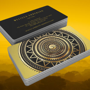 Klassy Shiny Black & Guld OM Symbol Mandala Visitkort