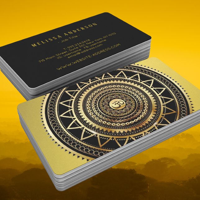 Klassy Shiny Black & Guld OM Symbol Mandala Visitkort (Skapare uppladdad)