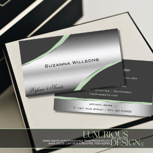 Klassy Silver Grått Curved Decor Linjer Shimmering Visitkort