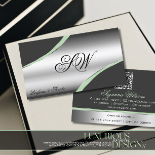 Klassy Silver Grått Curved Linjer Monogram QR-kod Visitkort