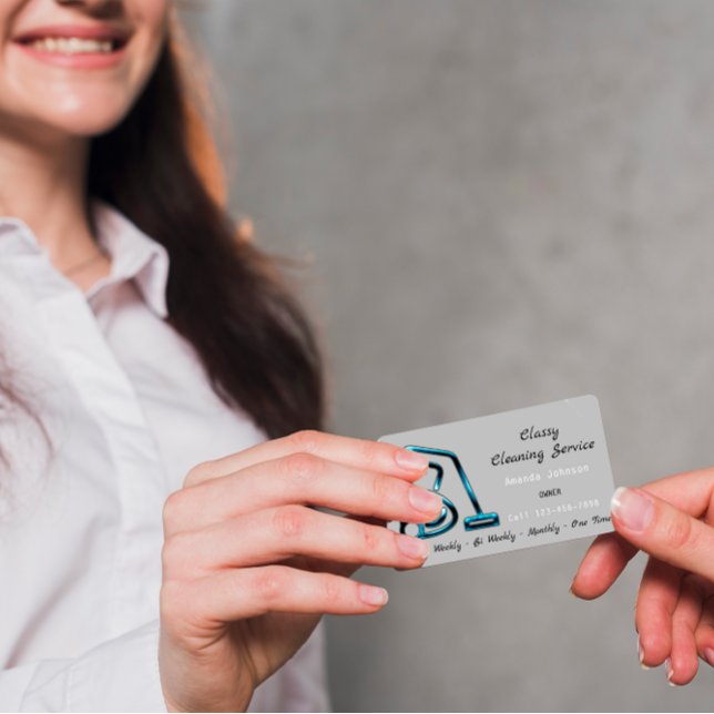Klassy Städning Service Maid Vacuum Cleaner Grått Visitkort (Classy & clean – Your premium service mirrored in a FlorenceK card. #CleanWithClass)