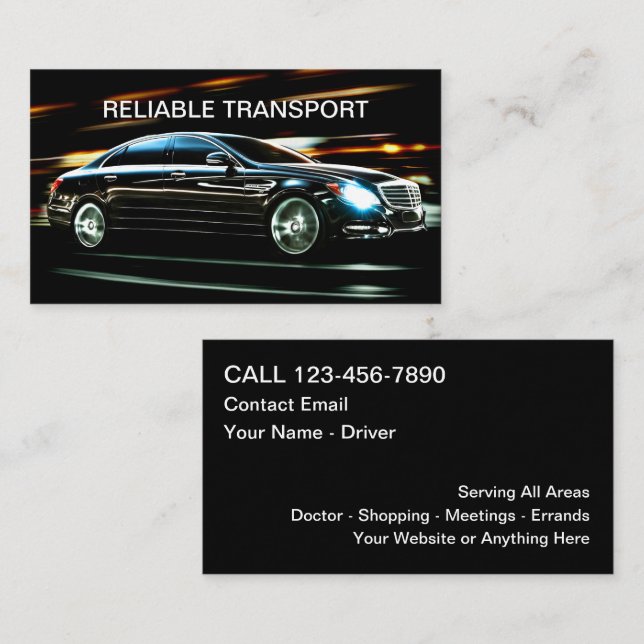 Klassy Taxi eller Uber Driver Transport Visitkort (Fram/baksida)