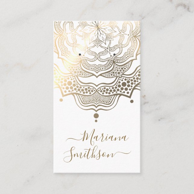 Klassy White & Guld Mandala Earring Visning Cards Visitkort (Framsida)