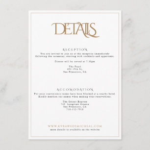 Klassy White och Guld Monogram Typography Bröllop Tilläggskort