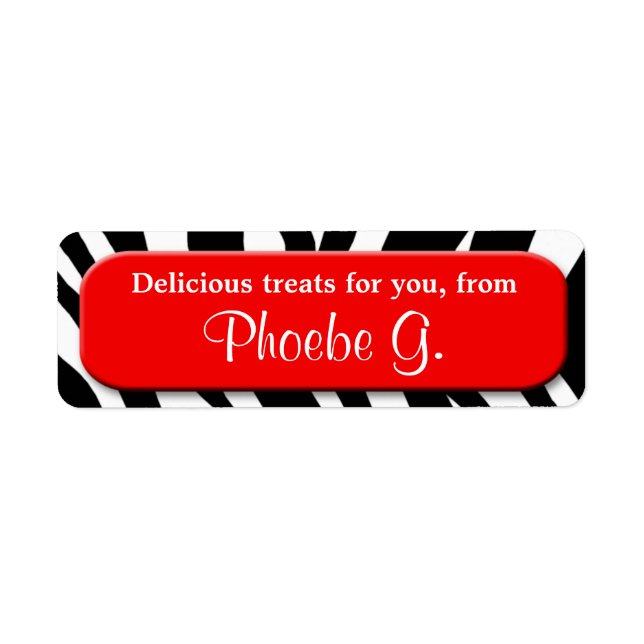 Klassy Zebra tryck Red Kitchen Baking Labels Returadress Etikett (Framsidan)