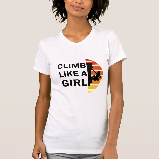 Klättra som en flicka sten klätterkvinna t shirt (Framsida)