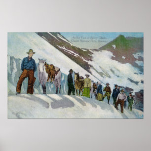 Klättrare på foten av den Sperry glaciären Poster