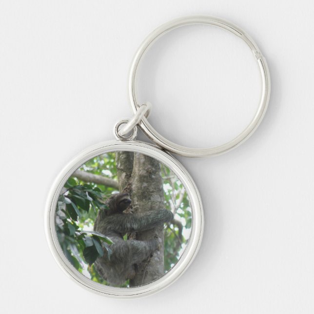 KlättringSloth Keychain Rund Silverfärgad Nyckelring (Framsidan)