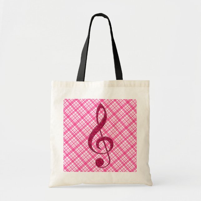 Klav för shock rosaglitterTreble på rosa pläd Tygkasse (Framsidan)