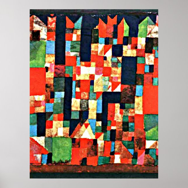 Klee - City Bild med rött och grönt Poster (Framsidan)