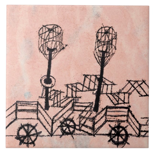 Klee - gammal styrbåt, abstrakt konst kakelplatta (Framsidan)