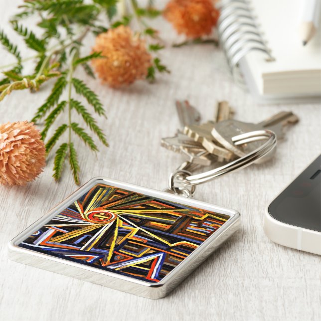 Klee - Strålning och rotation Fyrkantig Silverfärgad Nyckelring (Sidan)