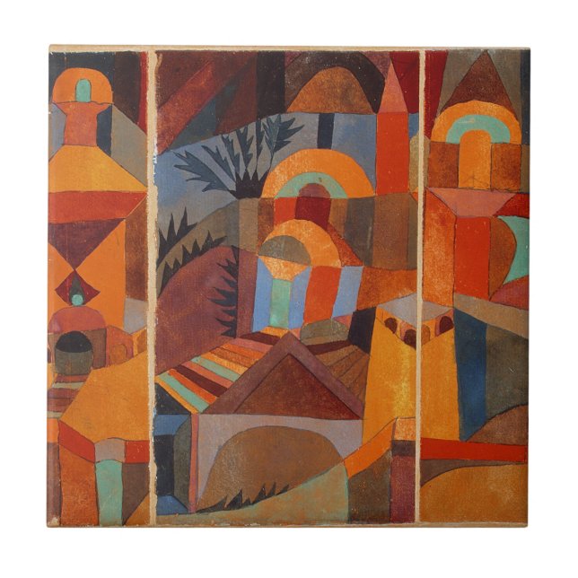 Klee Temple Gardens, färgstark Abstrakt Kakelplatta (Framsidan)