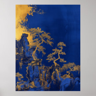 Klein Blue Chinese Embroidery Craft of Guld Poster