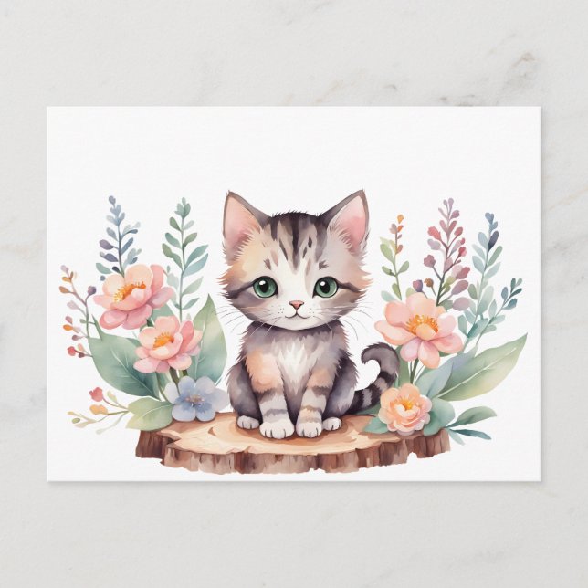 Kleine Katze mit Blumen Vykort (Framsida)