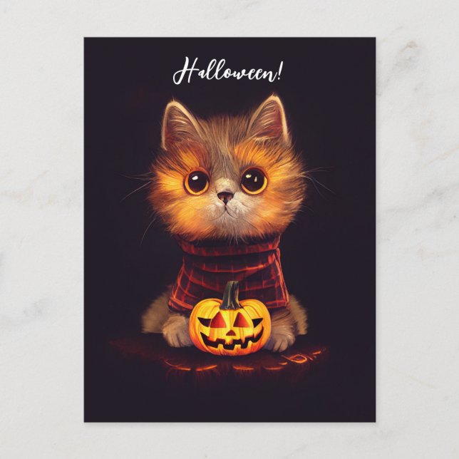 Kleine niedliche Katze im Halloweenkostüm. Vykort (Framsida)