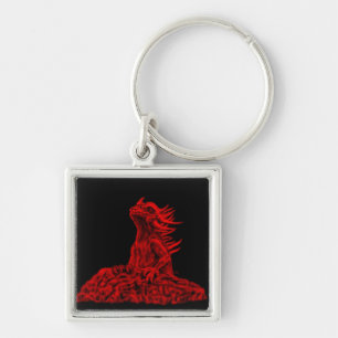 Kleine Rote Drache - Dragon Fyrkantig Silverfärgad Nyckelring