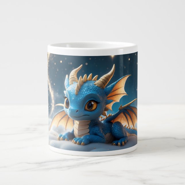 Kleiner blauer Dino auf einer Wolke  Jumbo Mugg (Framsidan)