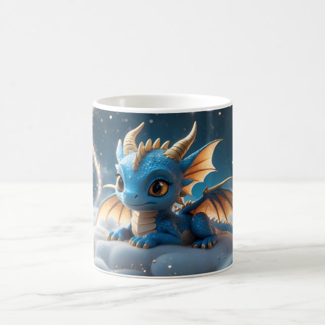 Kleiner blauer Dino auf einer Wolke  Kaffemugg (Center)