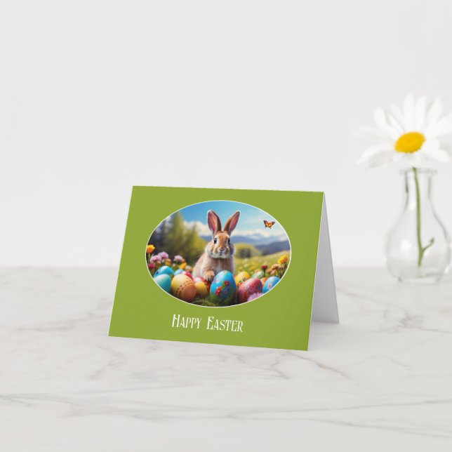 Kleiner Osterhase in Landschaft, oval -  Karte Kort (Liten växt)