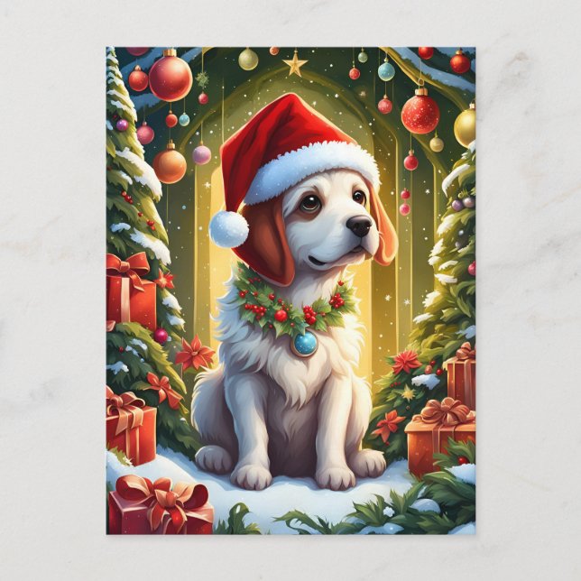 Kleiner Weihnachtshund mahnt a Vykort (Framsida)