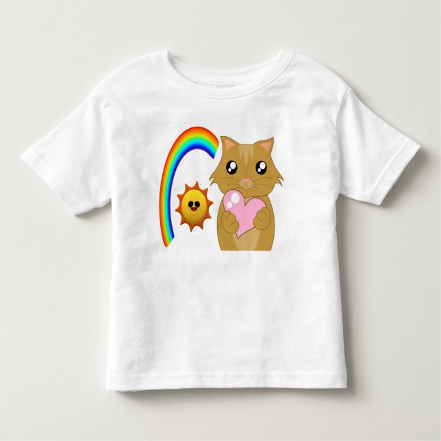 kleines Kätzchen mit Herz und Regenbogen T Shirt (Framsida)