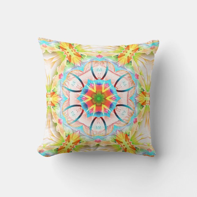 Klekt gult, kornigt struktur, blomkalejdoskop kudde (Framsida)