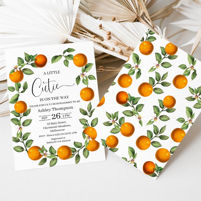 Klementinbehandlade Orangar utandningsljud med lit Inbjudningar (Little Cutie is on the Way Baby Shower Invitation Template, Clementine Baby Shower Invite, Oranges)