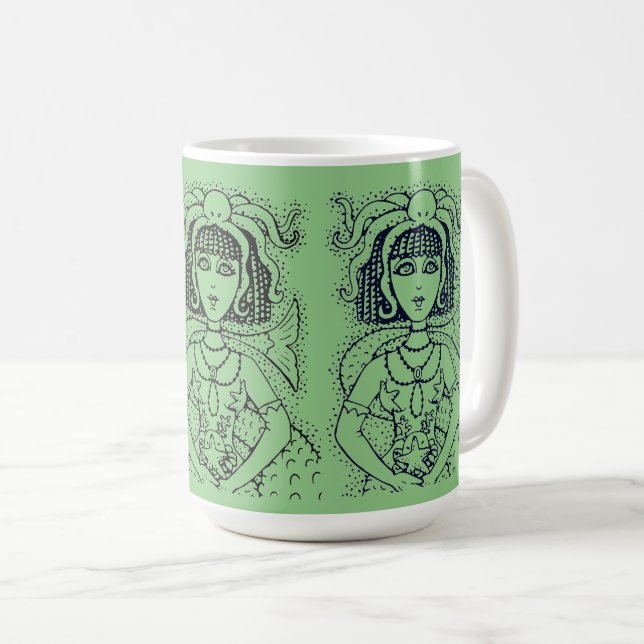 KLEOPATRA BLÅSBÄNKA SJÖJUNGFRU, FANTASY GOTH SIRÉN KAFFEMUGG (Framsida höger)