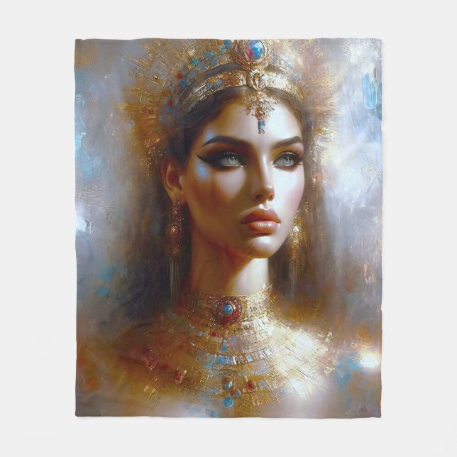 Kleopatra Porträt in Goldener Majestät Fleecefilt (Framsidan)